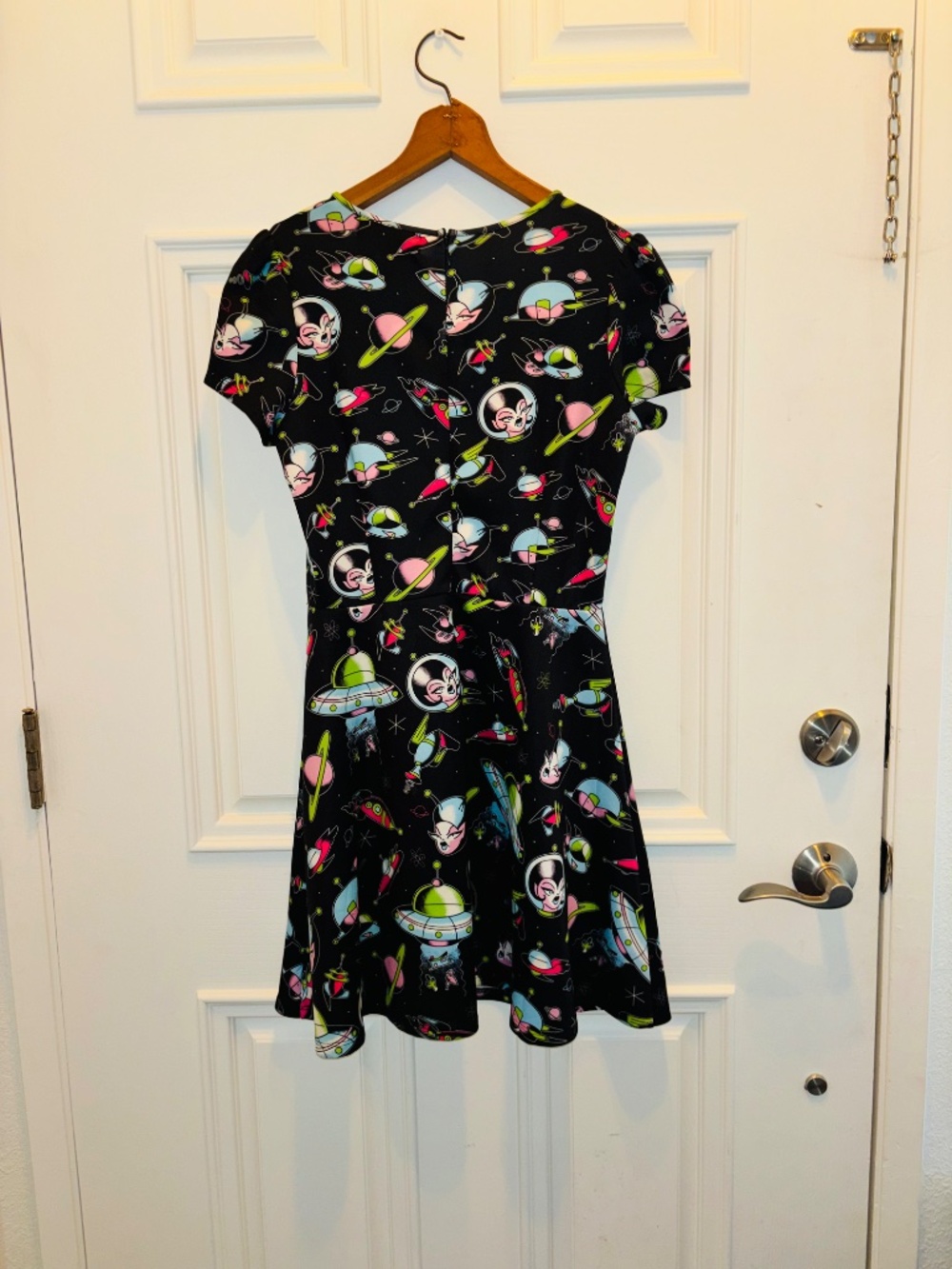 Sourpuss Clothing Alien UFO Space RARE Mini Dress w/ Cut Out bust Sz Small - Picture 2 of 10